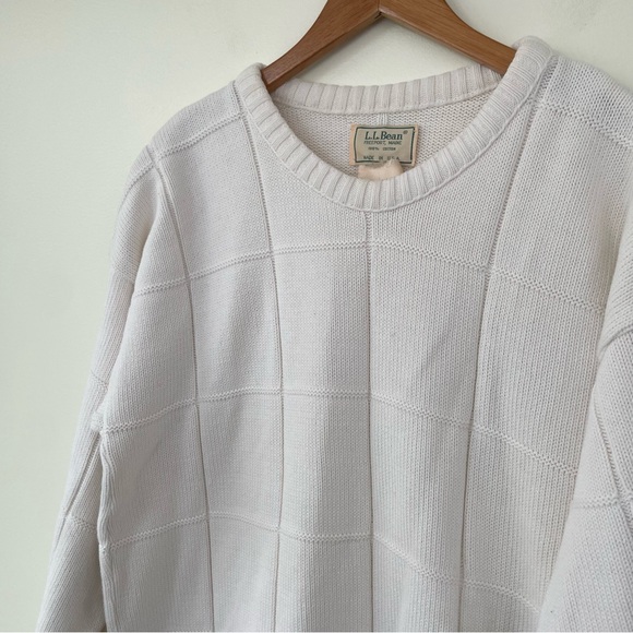 LL Bean Vintage Made in USA 100% Cotton Ivory Square Knit Sweater Men’s Large L - Picture 2 of 8